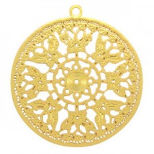 Metal Bohemian pendant round Butterfly Gold